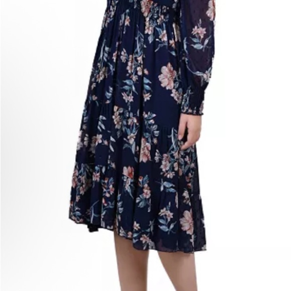 NY Collection Clip Dot Chiffon Navy Dress